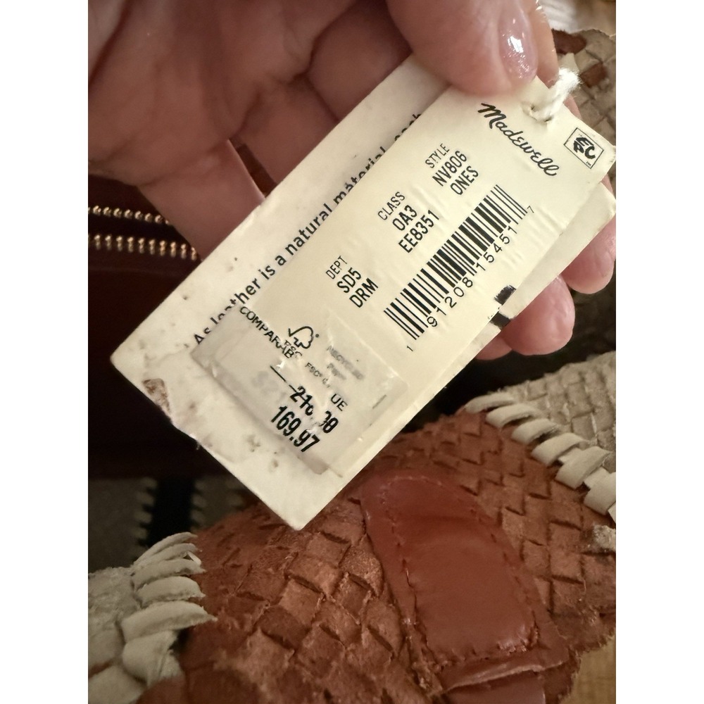 Madewell Signature Woven Tote Dusty Redwood Multi Leather Stripe Large Bag - Picture 5 of 11